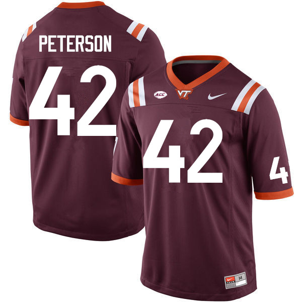 Men #42 Michael Peterson Virginia Tech Hokies College Football Jerseys Sale-Maroon